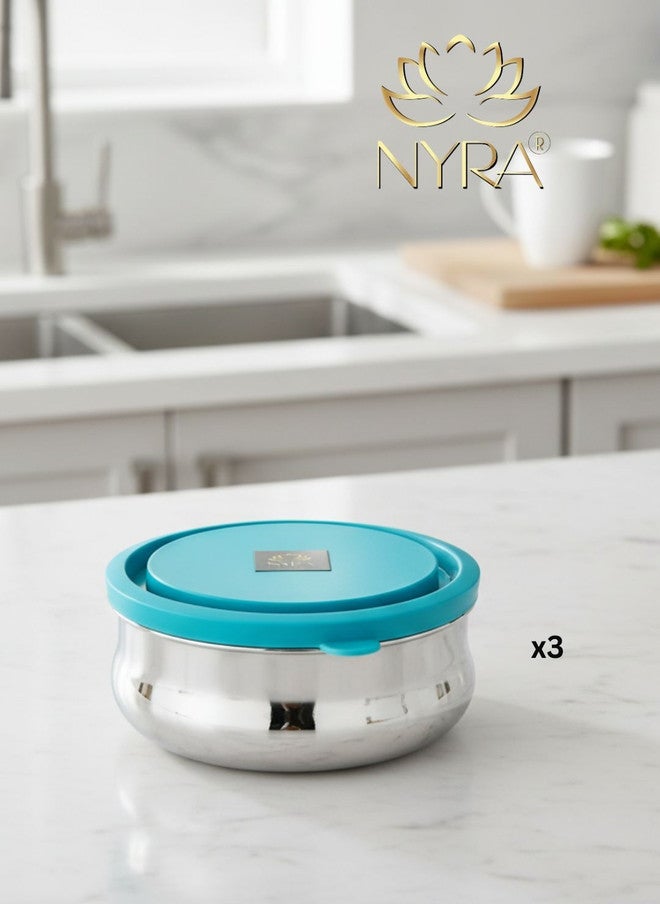 Nyra Kitchenware Set Of 3 Air Tight Stainless Steel Leak-Proof Storage Containers - Image 5